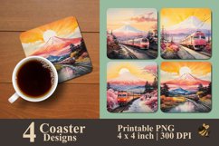 Mountain And Train Coaster Sublimation Designs Product Image 1