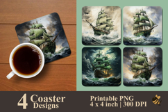 Vintage Sail Ship Coaster Sublimation Design Product Image 1