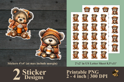 Cute Bear And Mug Sticker Designs PNG Product Image 1