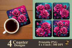 Spray Hotpink Roses Coaster Sublimation Design Product Image 1