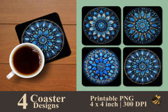 Blue Mandala Coaster Sublimation Design Product Image 1