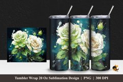 White Green Olive Rose Tumbler Wrap Sublimation Design 1 Product Image 1