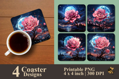 Rose Moonlight Coaster Sublimation Design Product Image 1
