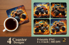 Heavy Metal Monster Truck Coaster Sublimation Design Product Image 1