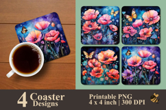 Alcohol Ink Poppy Flower Coaster Sublimation Design Product Image 1