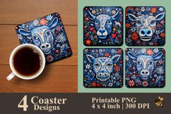Cow Art Flowers Coaster Sublimation Designs Product Image 1