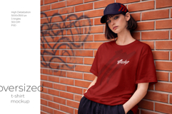 Girl wearing Oversized T-Shirt and Baseball Cap Mockup Set Product Image 1