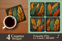 Feathered Tribal Art Coaster Sublimation Design Product Image 1