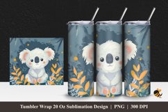 White Koala Tumbler Wrap Sublimation Design 1 Product Image 1