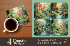 Natural Bamboo Flower Coaster Sublimation Design Product Image 1