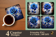 Blue Rose Illustration Coaster Sublimation Design Product Image 1