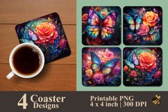 Rose Butterfly Coaster Sublimation Designs Product Image 1