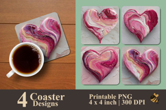 Pink Heart Marble Coaster Sublimation Design Product Image 1