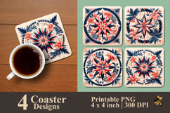 Floral Nautical Mandala Coaster Sublimation Design Product Image 1