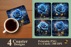 Blue Rose With Effect Coaster Sublimation Design Product Image 1