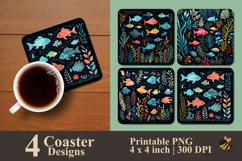 Sea Life Chalkboard Coaster Sublimation Design Product Image 1