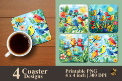 Cute Colorful Little Bird Coaster Sublimation Design Product Image 1