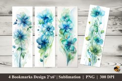 Blue Green Flower Bookmarks Sublimation Design Product Image 1
