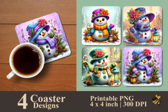 Winter Scene Cute Snowman Coaster Sublimation Design Product Image 1