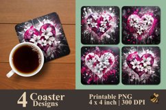 White Flower And Heart Coaster Sublimation Designs Product Image 1