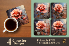 Dusky Peach Rose Coaster Sublimation Design Product Image 1