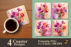 Bouquet Sweet Pea Flower Coaster Sublimation Design Product Image 1