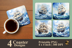 Majestic Tall Ship At Sea Coaster Sublimation Design Product Image 1