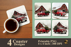 Vintage Truck At The Farmhouse Coaster Sublimation Design Product Image 1