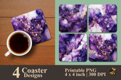 Alcohol Ink Mystic Purple Coaster Sublimation Design Product Image 1