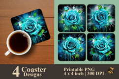 Aqua Graffiti Rose Coaster Sublimation Design Product Image 1
