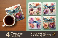 Dragonfly Flowers Coaster Sublimation Designs Product Image 1
