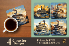 Old School Ship Coaster Sublimation Design Product Image 1