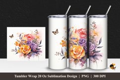 Butterfly Rose Tumbler Wrap Sublimation Design 1 Product Image 1