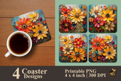 Bold Botanical Firework Coaster Sublimation Design Product Image 1