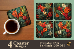 Botanical Jungle Bloom Coaster Sublimation Design Product Image 1
