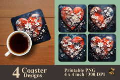 Marble Love With Flower Coaster Sublimation Design Product Image 1