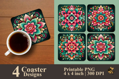 Vintage Carnival Bloom Coaster Sublimation Design Product Image 1