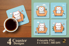 Cute Cat On Chair Coaster Sublimation Design Product Image 1