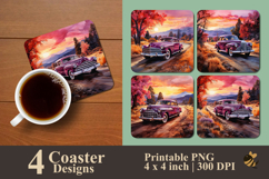 Watercolor Vintage Car Coaster Sublimation Design Product Image 1