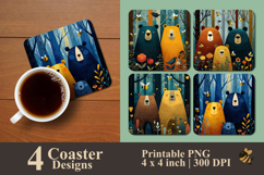 Colorful Illustration Of Friendly Bears Coaster Sublimation Product Image 1