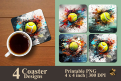 Tennis Ball Painting Coaster Sublimation Design Product Image 1