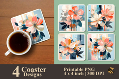 Modern Floral Geometry Coaster Sublimation Design Product Image 1