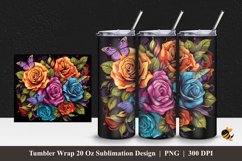 Butterfly and Rose Tumbler Wrap Sublimation Design 1 Product Image 1