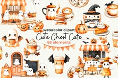 Cute Ghost Cafe Watercolor Clipart Product Image 1
