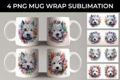 3D Floral Fantasy Westie Mug Sublimation PNG Product Image 1