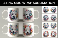 3D Floral Fantasy Westie Mug Sublimation PNG Product Image 1