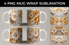 3D white Marigold Flowers Mug Sublimation PNG Product Image 1