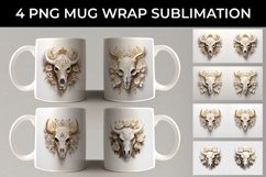 3d Gold White Bull Skull Mug Sublimation PNG Product Image 1