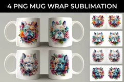 3D Floral Fantasy Bulldog Mug Sublimation PNG Product Image 1