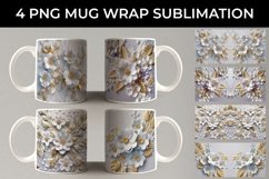 3D white Periwinkle Flowers Mug Sublimation PNG Product Image 1